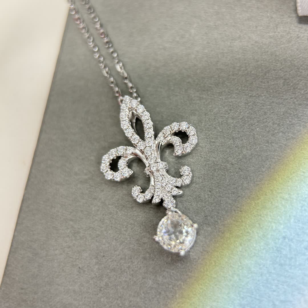 Tiffany & Co Fleur-de-lis Diamond Pendant Necklace